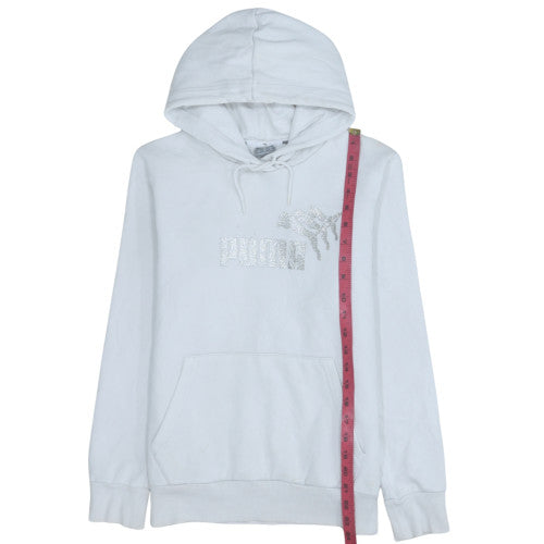 Puma Womens White Glitter Logo Pullover Hoodie Size M