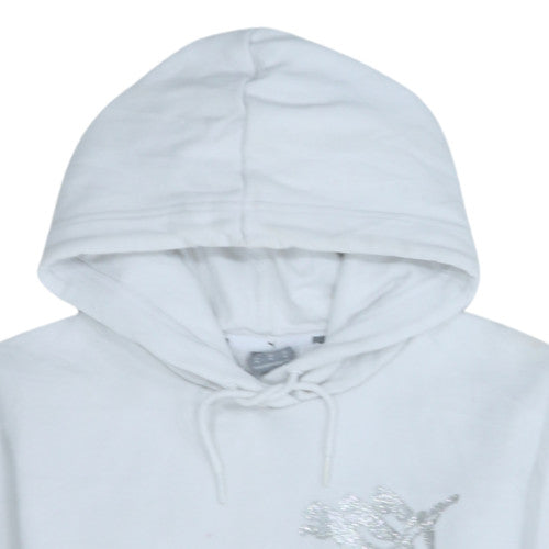 Puma Womens White Glitter Logo Pullover Hoodie Size M
