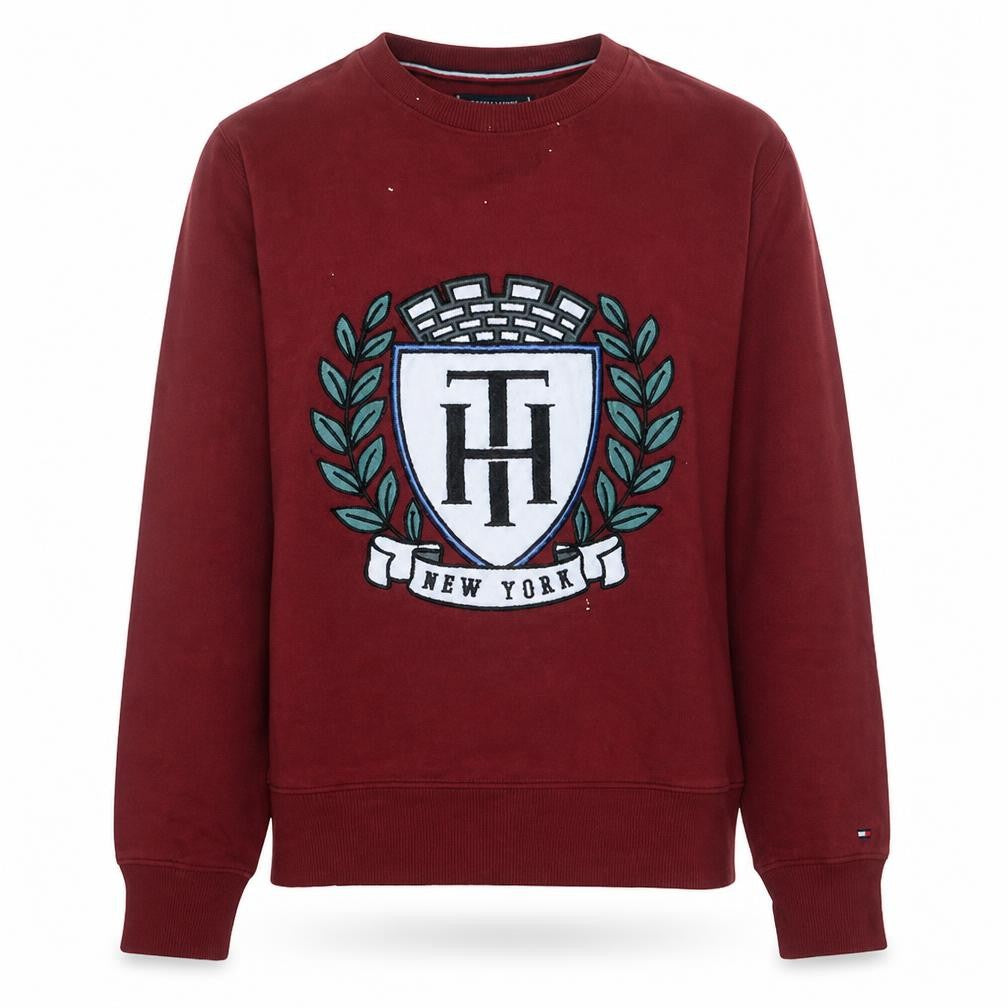 Front view of Tommy Hilfiger Women Red Crew Neck Pullover Sweatshirt, size S