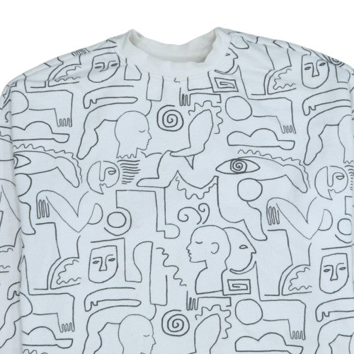 Monki Womens White Graphic Print Pullover Sweatshirt Size XXS