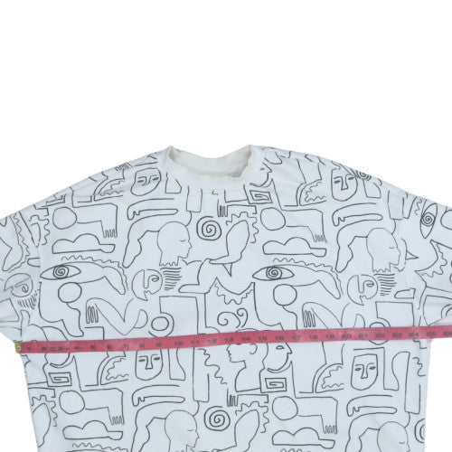 Monki Womens White Graphic Print Pullover Sweatshirt Size XXS