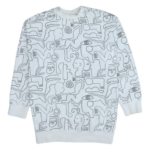 Monki Womens White Graphic Print Pullover Sweatshirt Size XXS