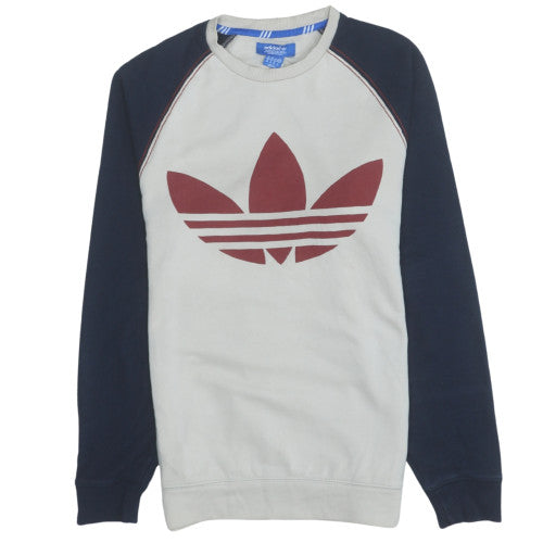 Adidas Mens Beige Crew Neck Pullover Sweatshirt XS Classic Logo