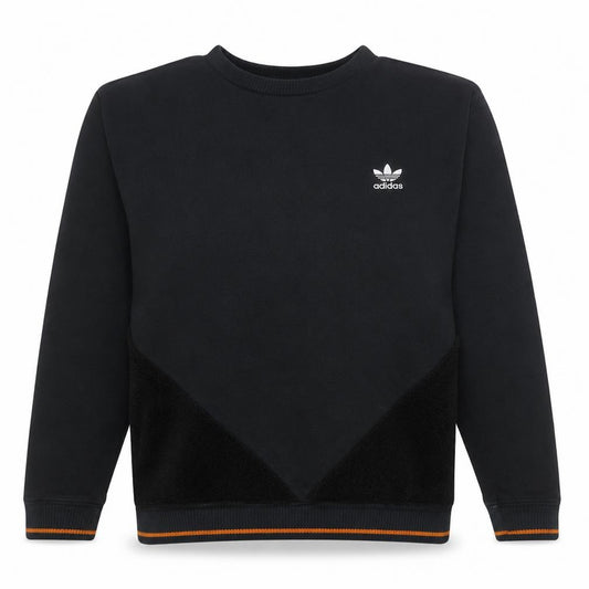 Front view of Adidas women’s black crew neck pullover sweatshirt, size UK 14, relaxed fit