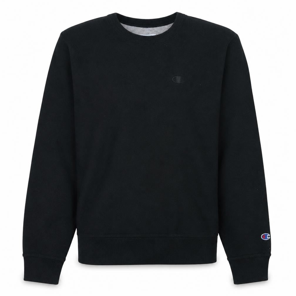 Front view of Champion Men's Black Small Crew Neck Pullover Sweatshirt
