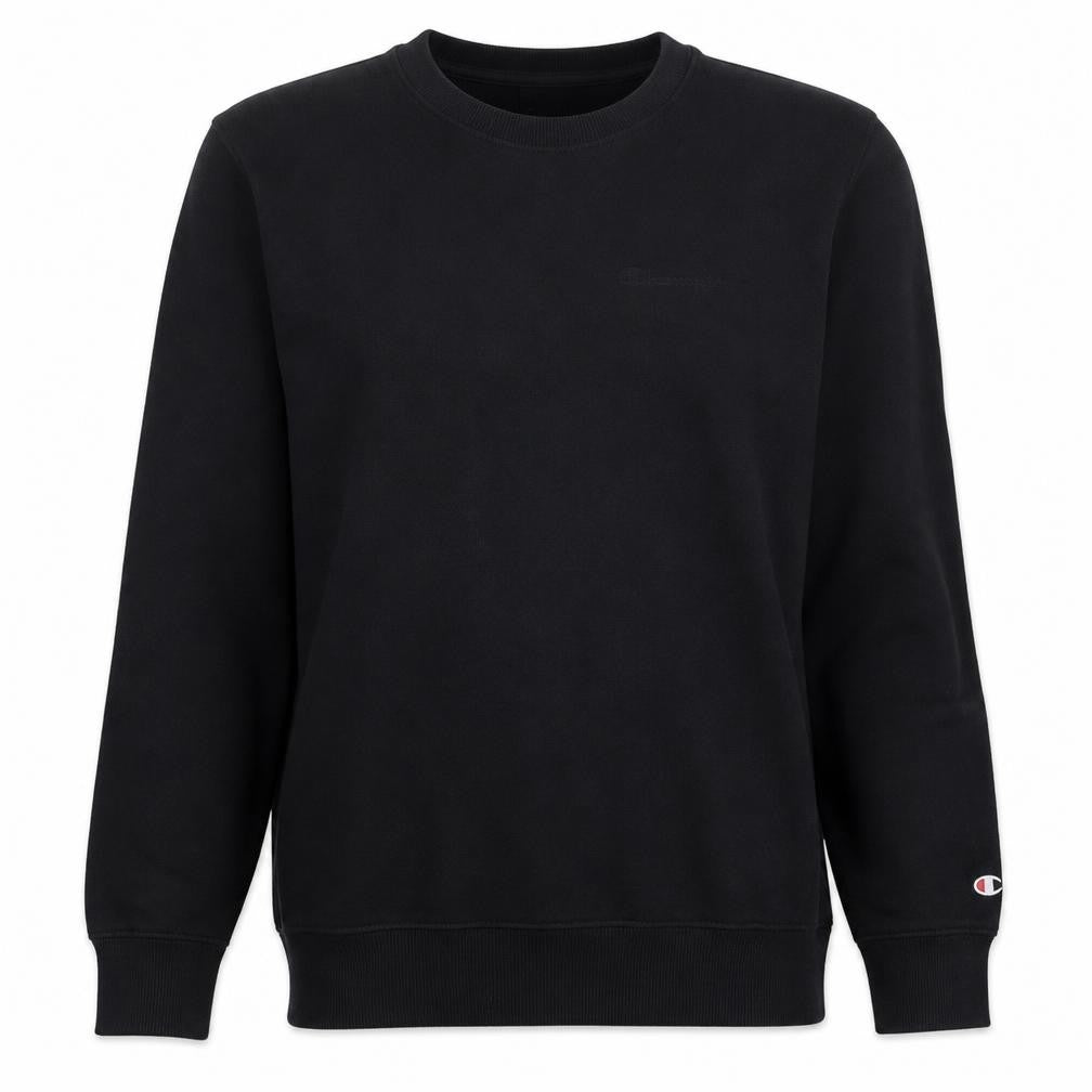 Front view of Champion Men's Black Pullover Sweatshirt Medium Crew Neck Fleece