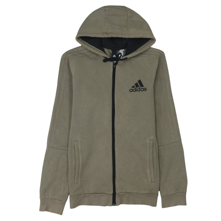 Adidas Men's Brown Full Zip Hoodie Size M Regular Fleece Logo Style
