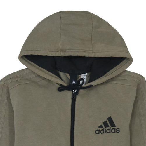 Adidas Men's Brown Full Zip Hoodie Size M Regular Fleece Logo Style