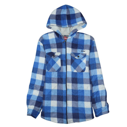Lee Cooper Men Blue Check Hooded Fleece Jacket L