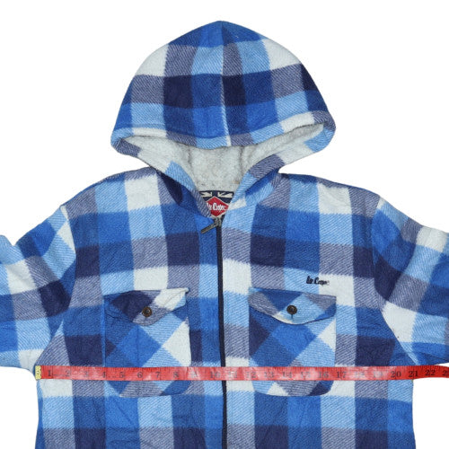 Lee Cooper Men Blue Check Hooded Fleece Jacket L