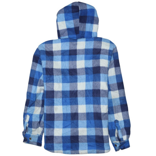 Lee Cooper Men Blue Check Hooded Fleece Jacket L
