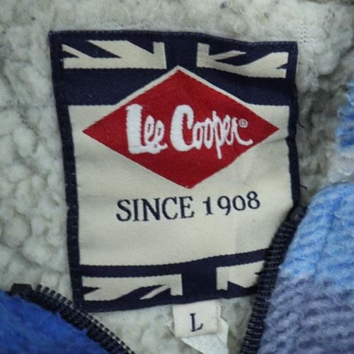 Lee Cooper Men Blue Check Hooded Fleece Jacket L