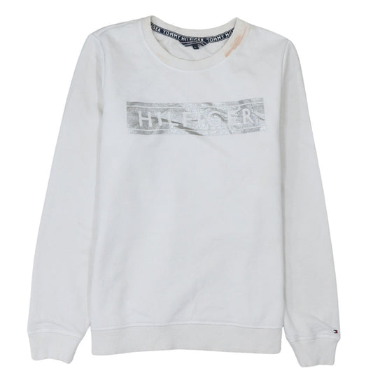 Tommy Hilfiger Womens White Silver Logo Crew Neck Sweatshirt XL