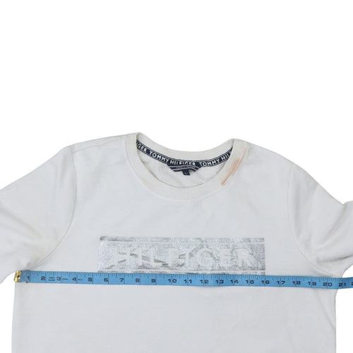 Tommy Hilfiger Womens White Silver Logo Crew Neck Sweatshirt XL
