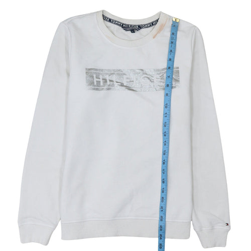 Tommy Hilfiger Womens White Silver Logo Crew Neck Sweatshirt XL