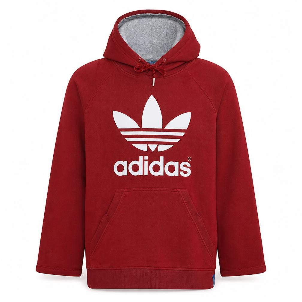 Front view of Adidas men’s red pullover hoodie m classic logo sportswear