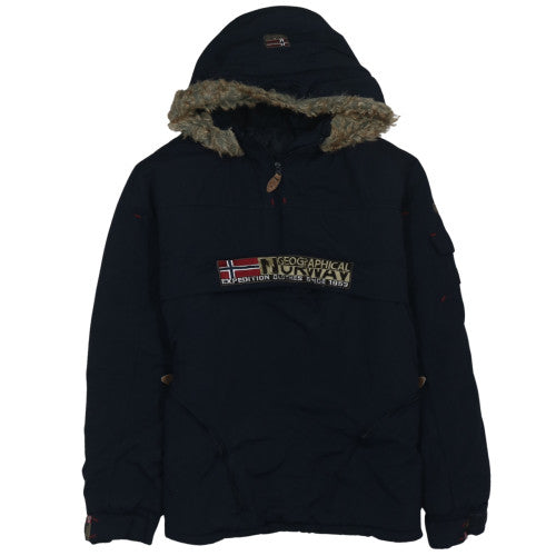 Geographical Norway Men's Black Hooded Anorak Jacket S Regular Fit