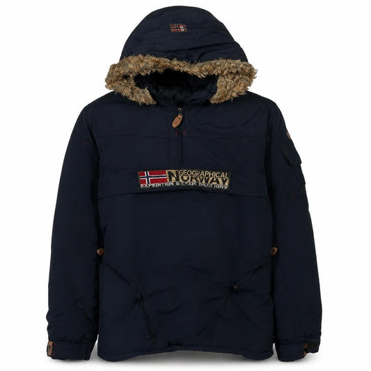 Front view of Geographical Norway Men's Black Hooded Anorak Jacket S Regular Fit