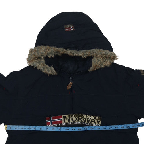 Geographical Norway Men's Black Hooded Anorak Jacket S Regular Fit