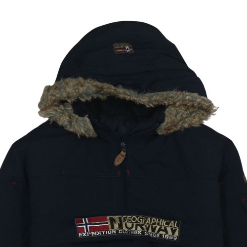 Geographical Norway Men's Black Hooded Anorak Jacket S Regular Fit