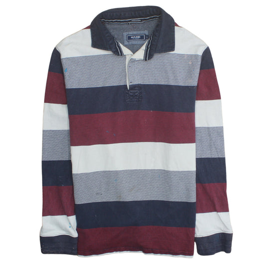 Maine New England Men's Multicoloured Long Sleeve Striped Cotton Polo Shirt Size L