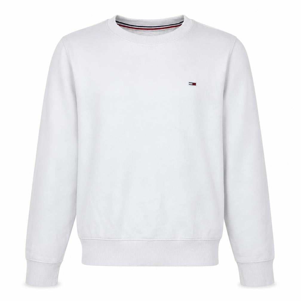 Front view of Tommy Jeans Men's White XS Pullover Logo Crew Neck Sweatshirt