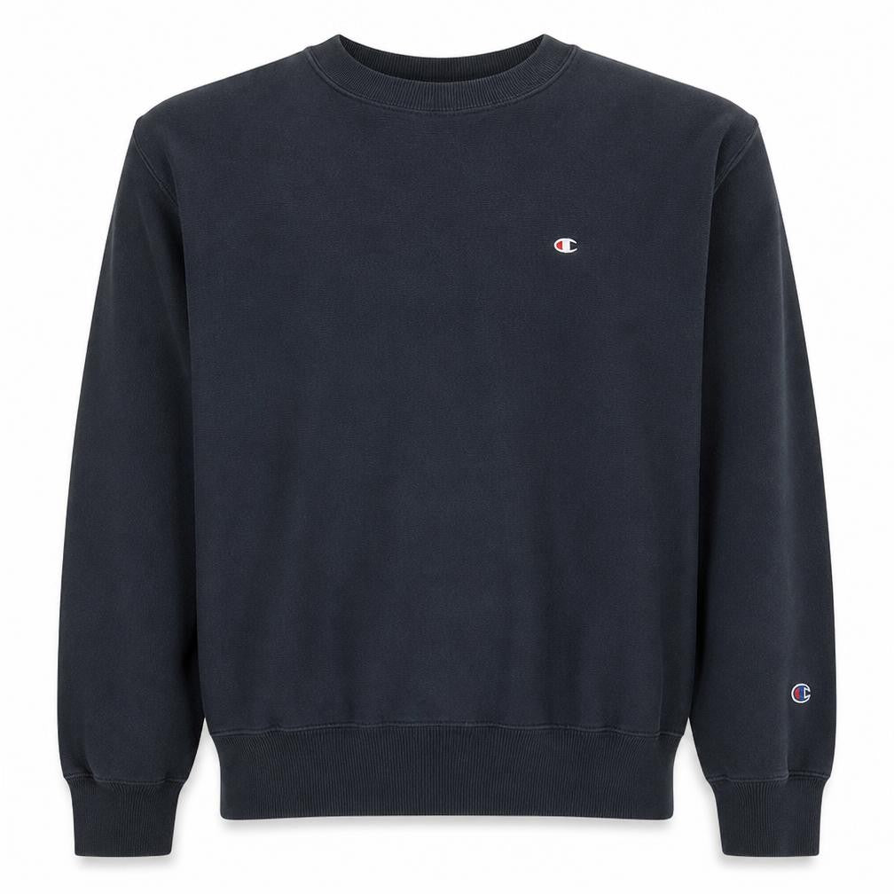 Front view of Champion Men’s Black Pullover Sweatshirt Large Crew Neck Classic Fit