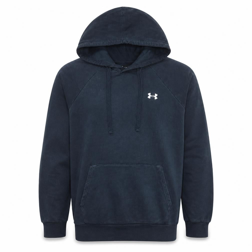 Front view of Under Armour Men’s Black Pullover Hoodie L Relaxed Fit Fleece
