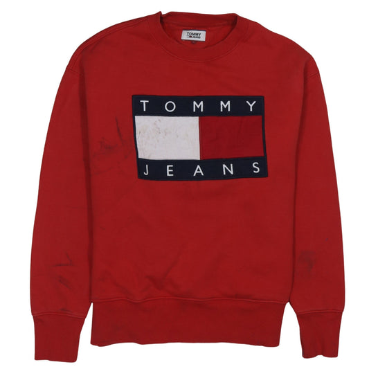 Tommy Jeans Men's Red Logo Crew Neck Sweatshirt Size L