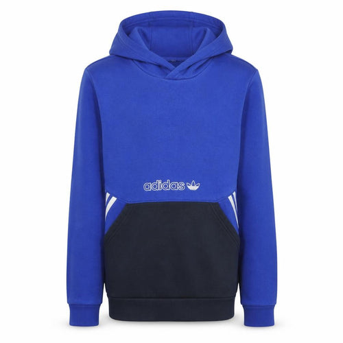 Adidas Boys Blue Pullover Hoodie 15-16 Years Colourblock Logo Sweatshirt