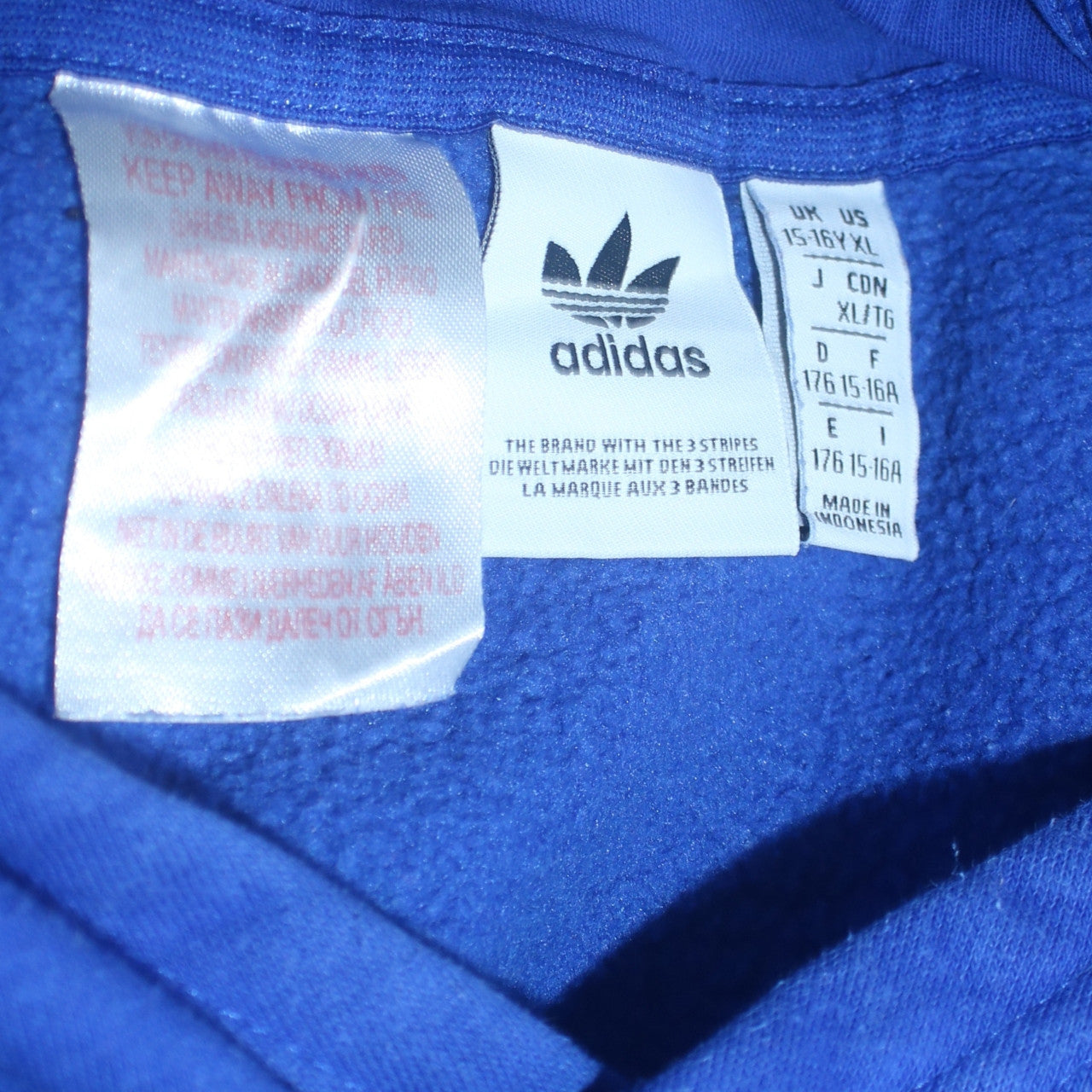 Adidas Boys Blue Pullover Hoodie 15-16 Years Colourblock Logo Sweatshirt
