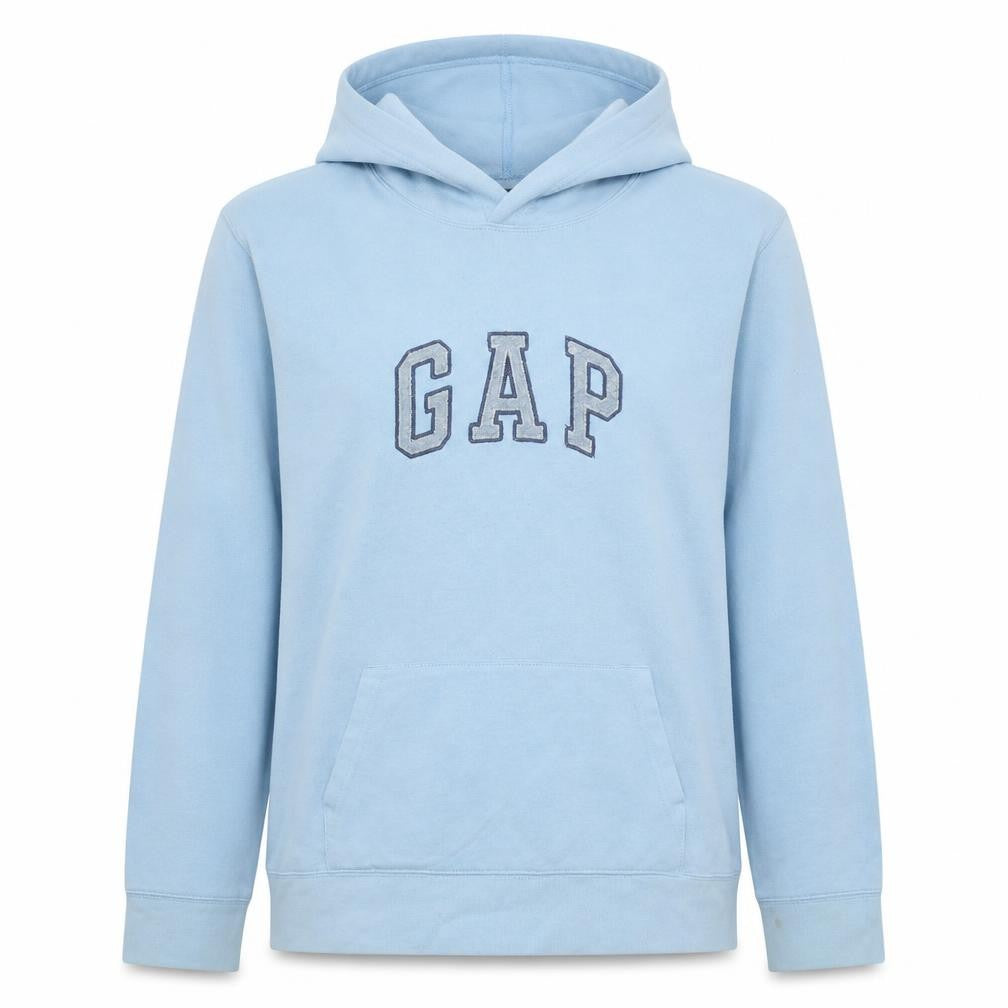 Front view of Gap Women Blue Pullover Hoodie, size L, Cotton Blend Stretch Casual