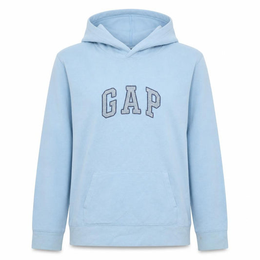 Front view of Gap Women Blue Pullover Hoodie, size L, Cotton Blend Stretch Casual