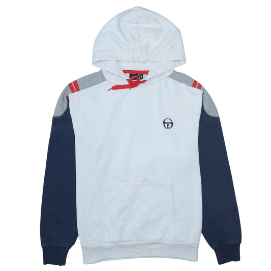 Sergio Tacchini Mens White Pullover Hoodie L Colourblock Logo Sweatshirt