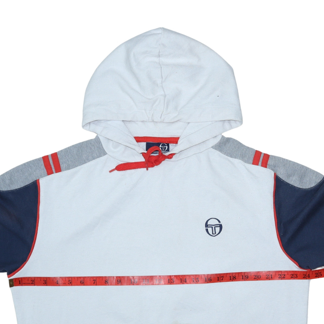 Sergio Tacchini Mens White Pullover Hoodie L Colourblock Logo Sweatshirt