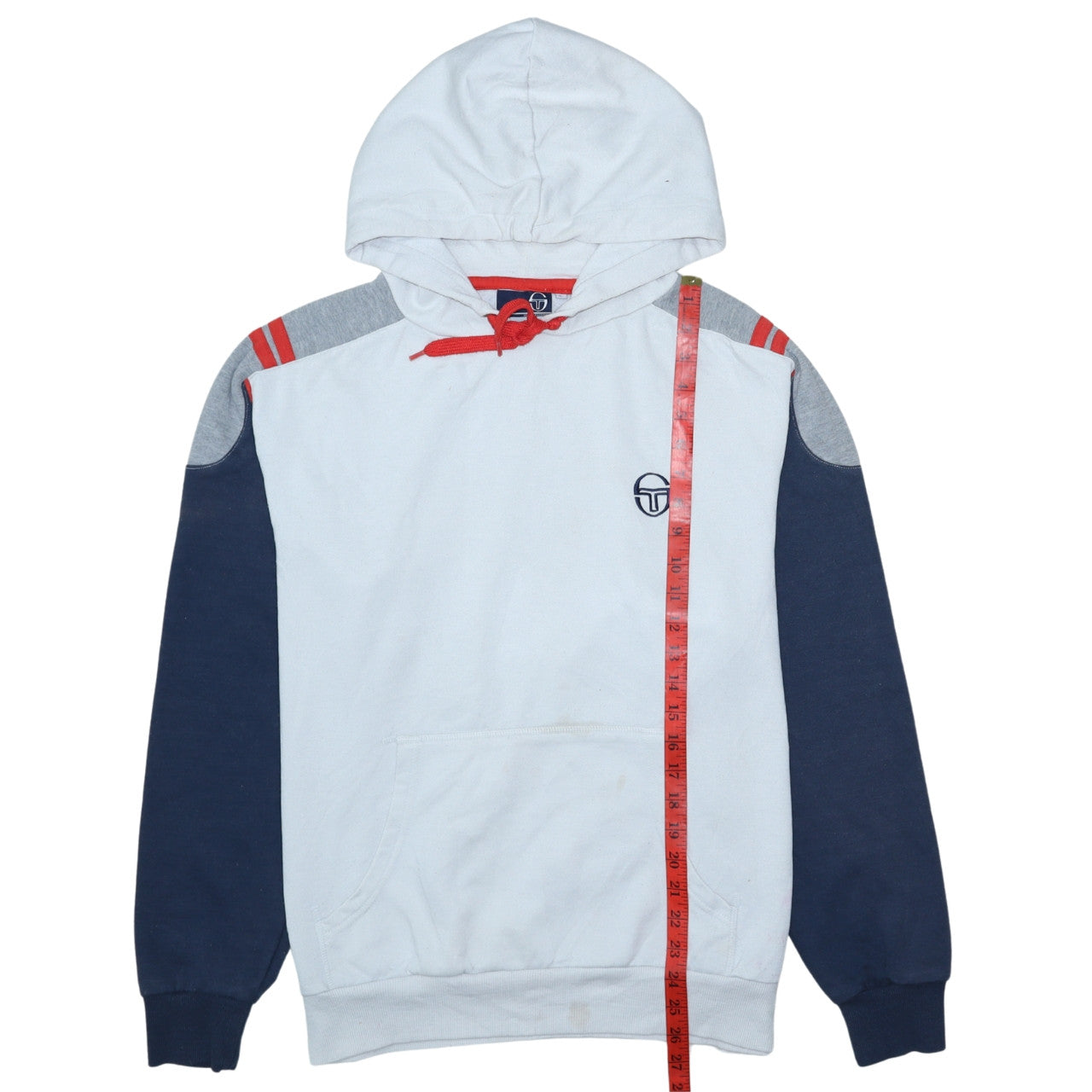Sergio Tacchini Mens White Pullover Hoodie L Colourblock Logo Sweatshirt