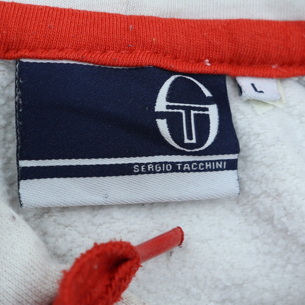 Sergio Tacchini Mens White Pullover Hoodie L Colourblock Logo Sweatshirt