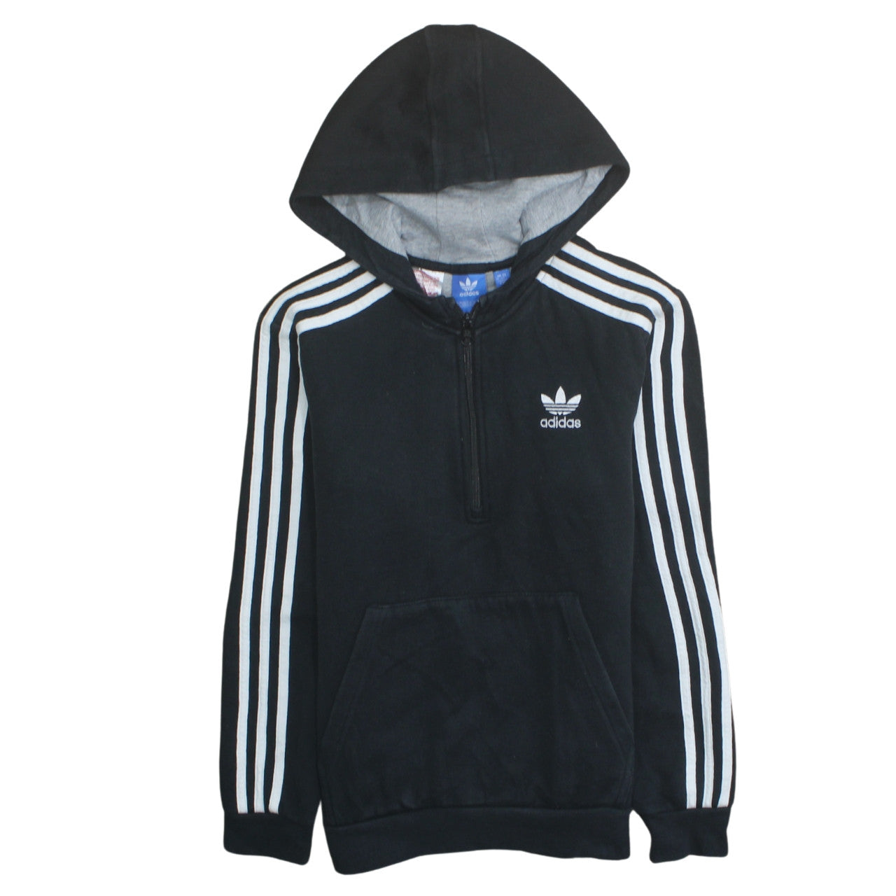 Adidas Boys Black 12-13 Years 1/2 Zip Hoodie with Stripes