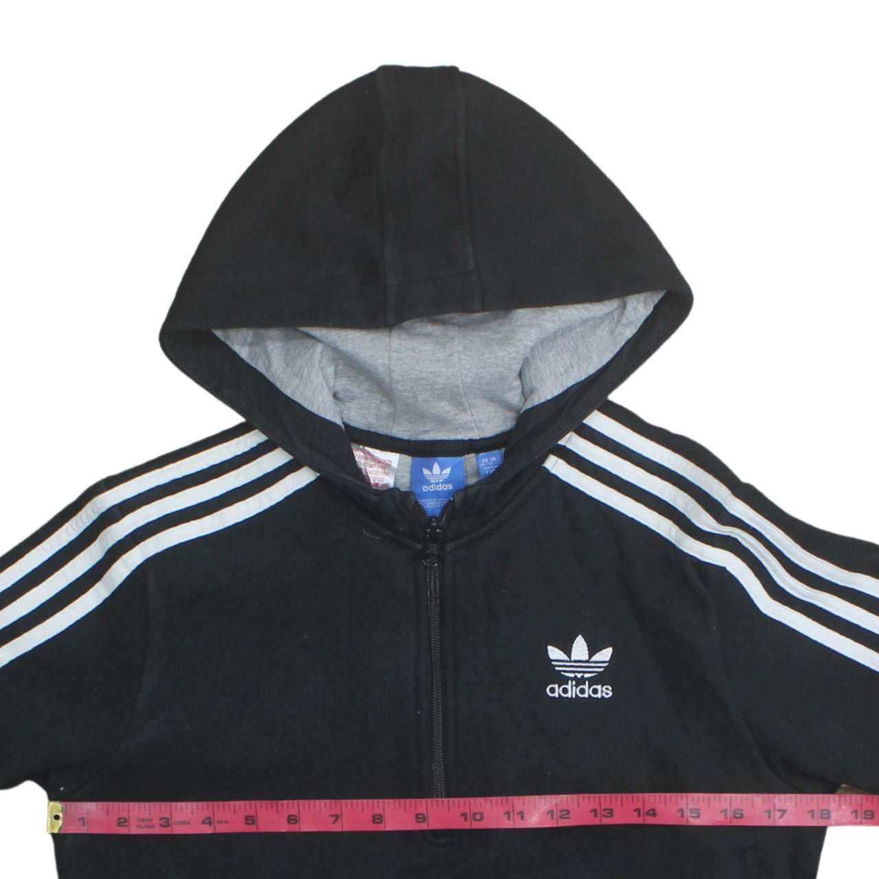 Adidas Boys Black 12-13 Years 1/2 Zip Hoodie with Stripes