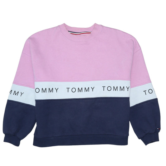 Tommy Jeans Women's Pink Blue Colourblock Sweatshirt S Cotton Blend