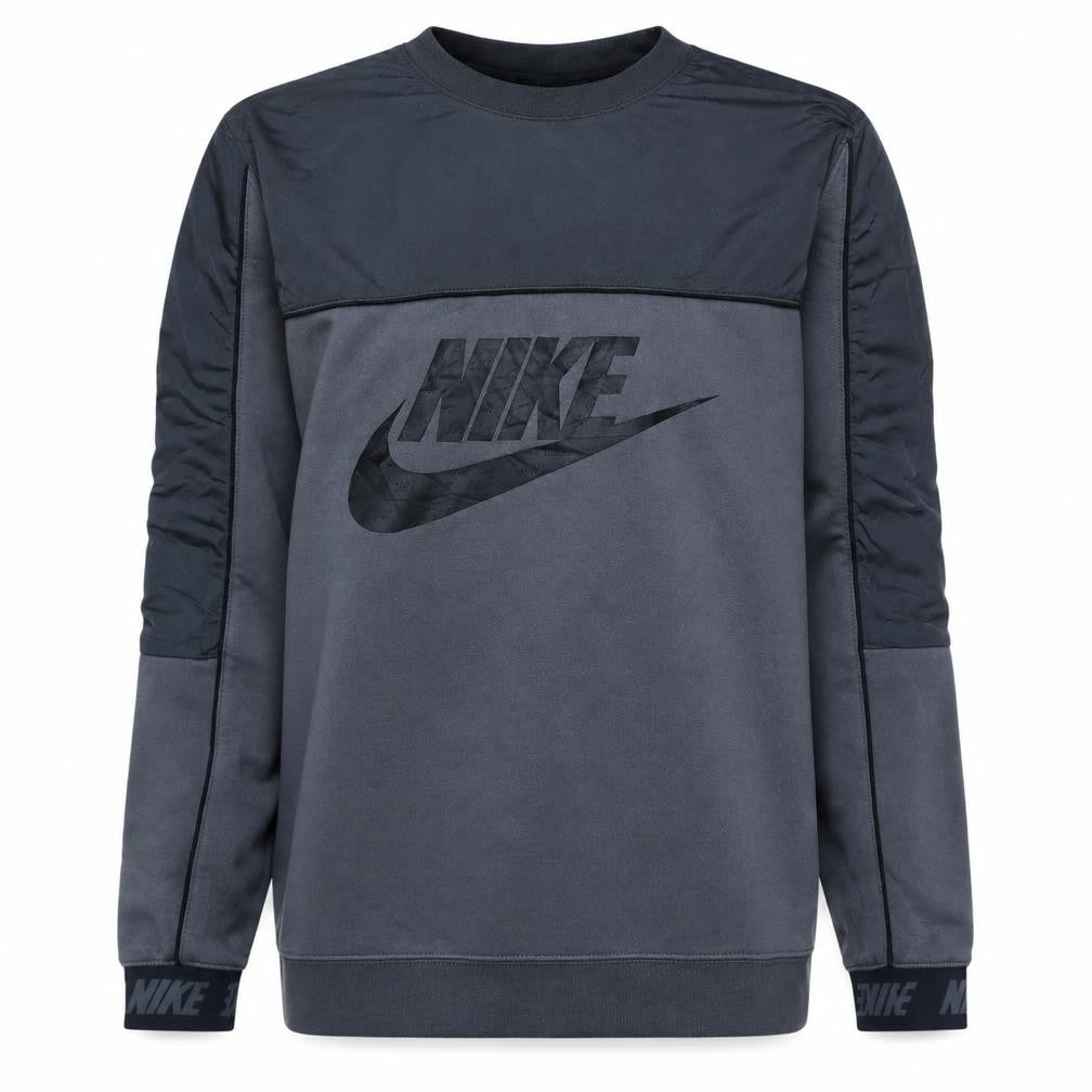Front view of Nike Men's Grey Long Sleeve Pullover Sweatshirt M Logo Sportswear