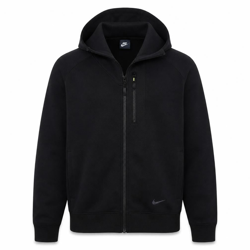 Front view of Nike Men's Black Full Zip Hoodie, size M, Cotton Blend