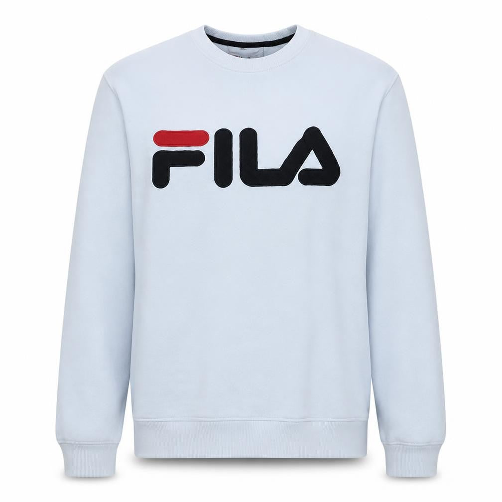 Front view of Fila Men's White Crew Neck Logo Pullover Sweatshirt, size M
