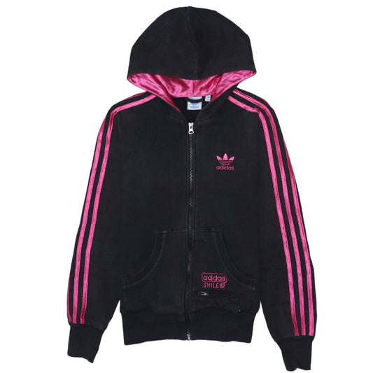 Adidas Womens Black Pink Full Zip Hoodie Size 8 Chile 62 Velour