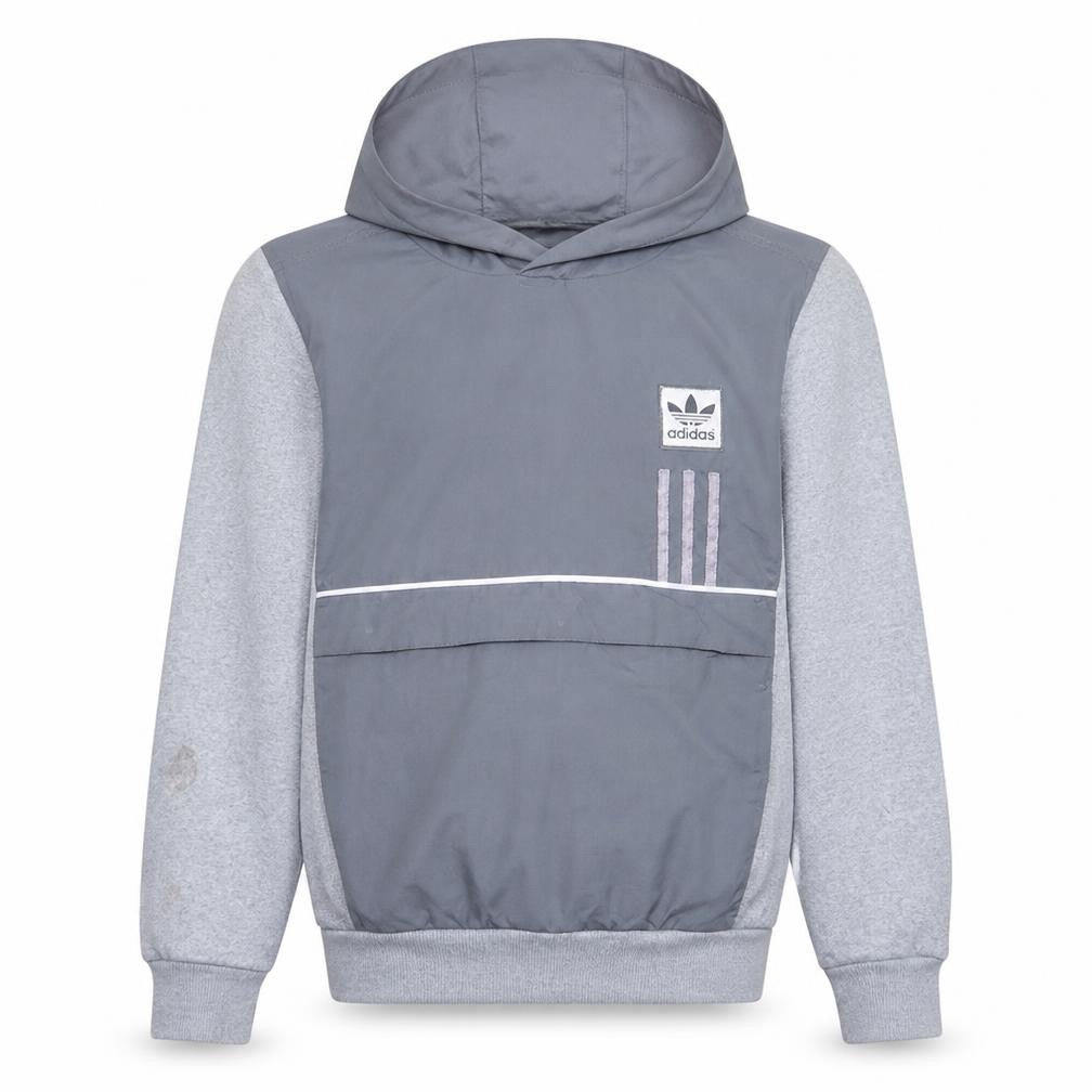 Front view of adidas men’s grey pullover hoodie s fleece sportswear