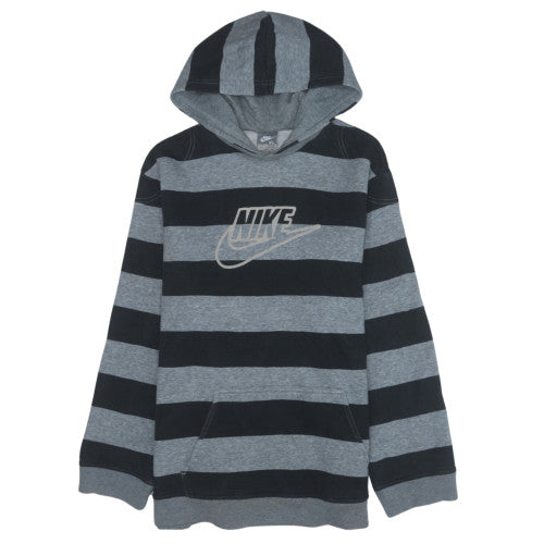 Nike Boys Grey Black Striped Pullover Hoodie XL 13-15 Years Cotton Blend