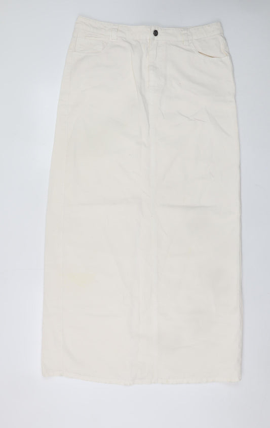 Weekday Women Ivory Midi Straight Skirt Size 14 Cotton Lyocell