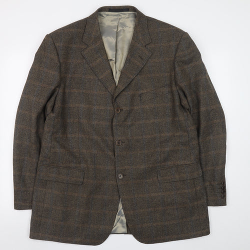Marks and Spencer Men's Brown Check Wool Cashmere Blazer 44in M