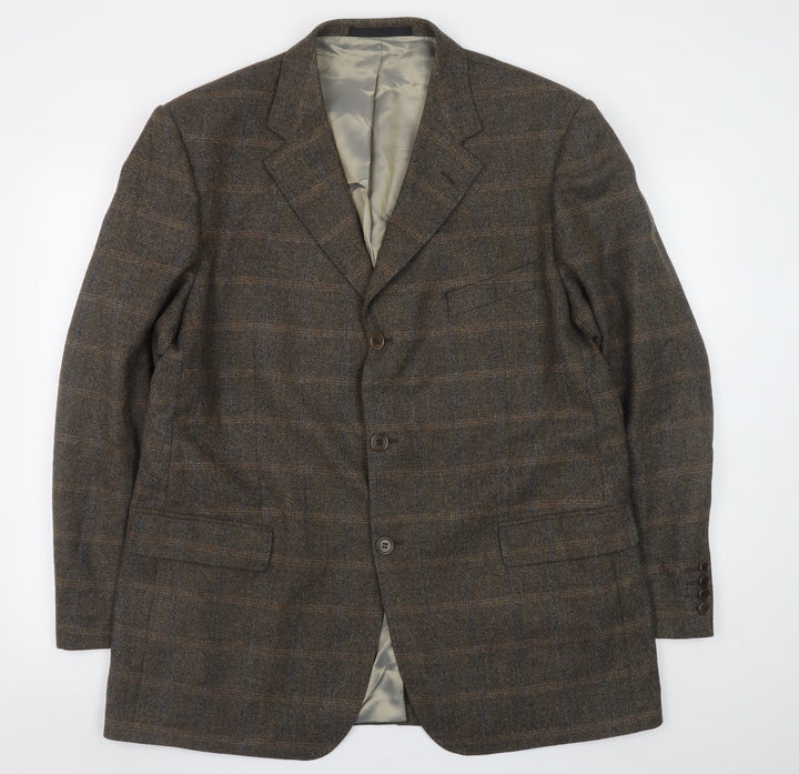 Marks and Spencer Men's Brown Check Wool Cashmere Blazer 44in M