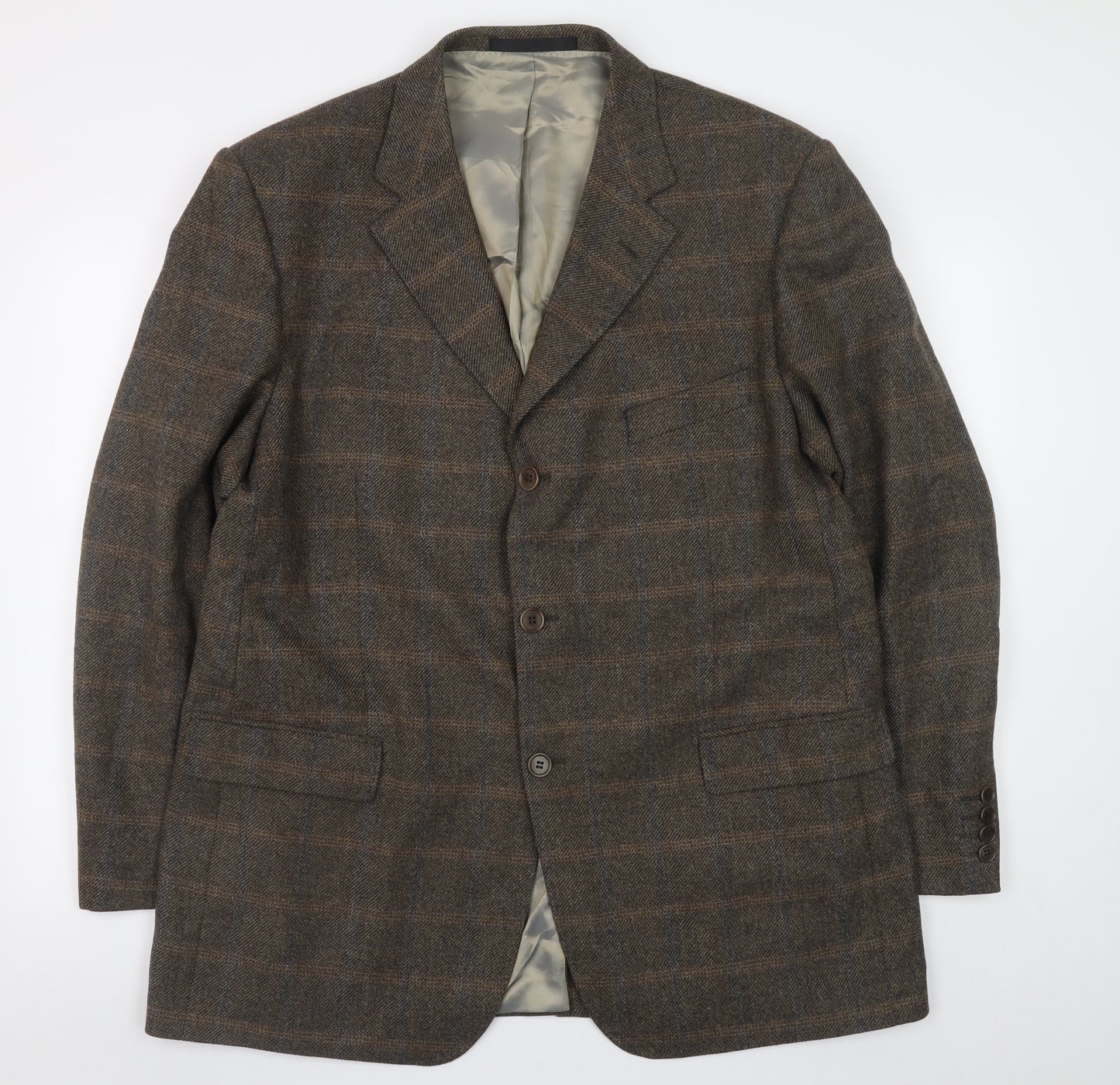 Marks and Spencer Men's Brown Check Wool Cashmere Blazer 44in M